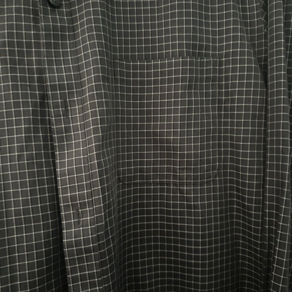 Van Heusen Mens M 15-15.5 Plaid Long Sleeve Button Up Dress Shirt Gray Black - Picture 4 of 7